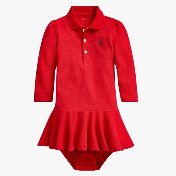 POLO Ralph Lauren Baby Stretch Cotton Long Sleeve Polo Dress RED 24M 24 … - Picture 1 of 9